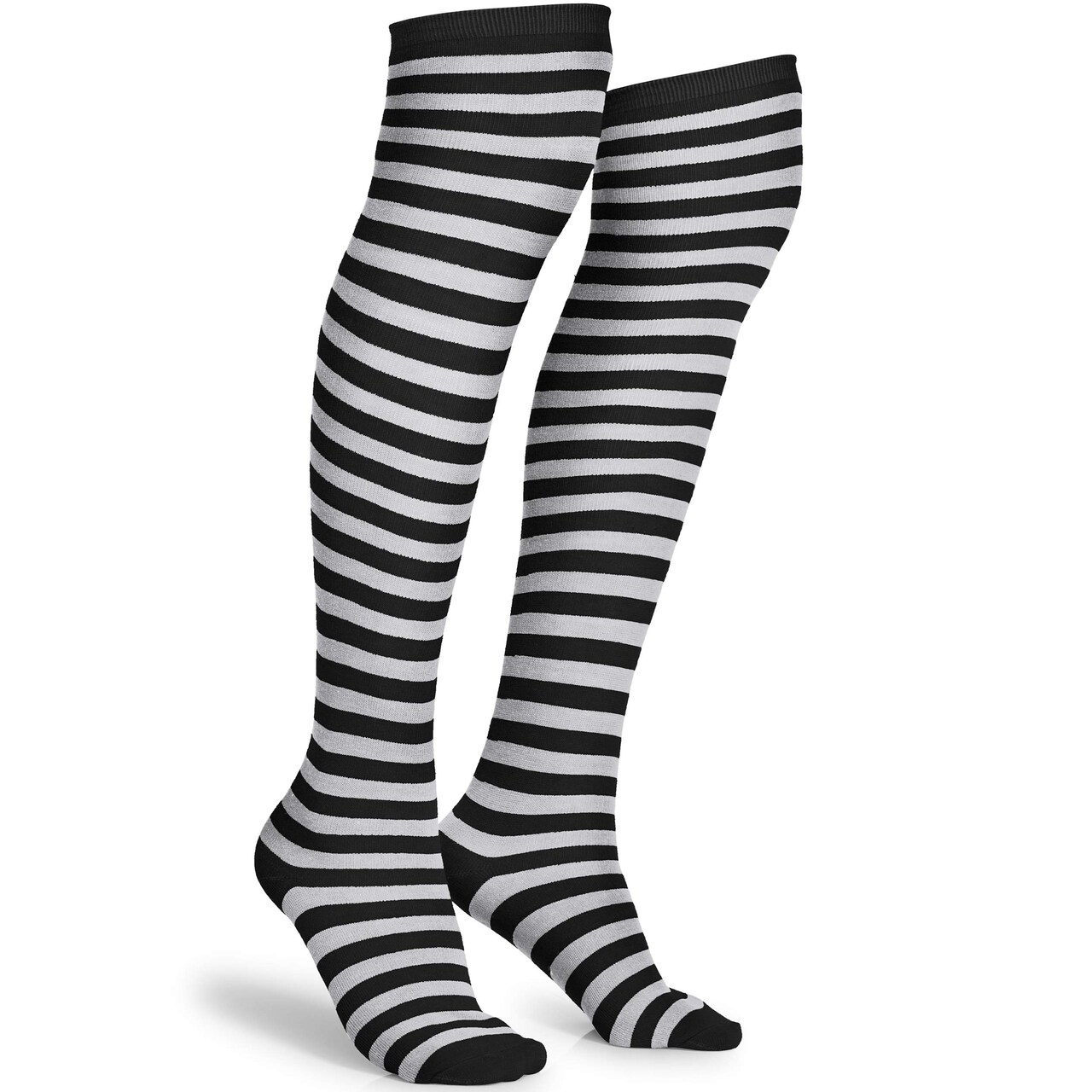 Black and white striped thigh high socks best sale